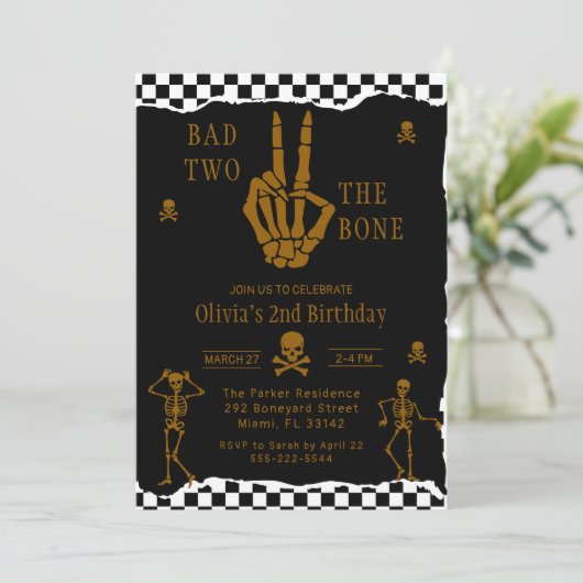 Skull Skeleton Bad to the Bone 2nd Birthday  招待状 (スタンド正面)