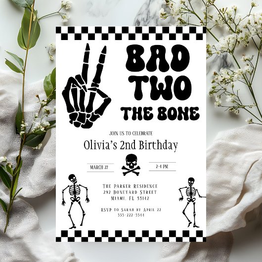 Skull Skeleton Bad to the Bone 2nd Birthday  招待状