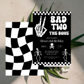 Skull Skeleton Bad to the Bone 2nd Birthday 招待状