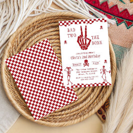 Skull Skeleton Bad to the Bone 2nd Birthday  招待状