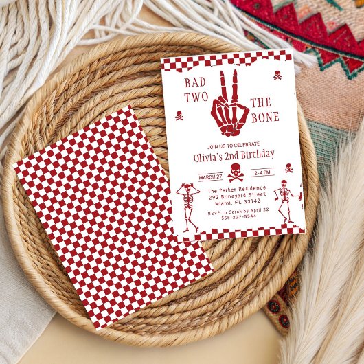 Skull Skeleton Bad to the Bone 2nd Birthday  招待状