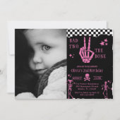 Skull Skeleton Bad to the Bone 2nd Birthday 招待状 (正面)