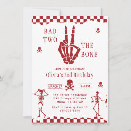 Skull Skeleton Bad to the Bone 2nd Birthday 招待状