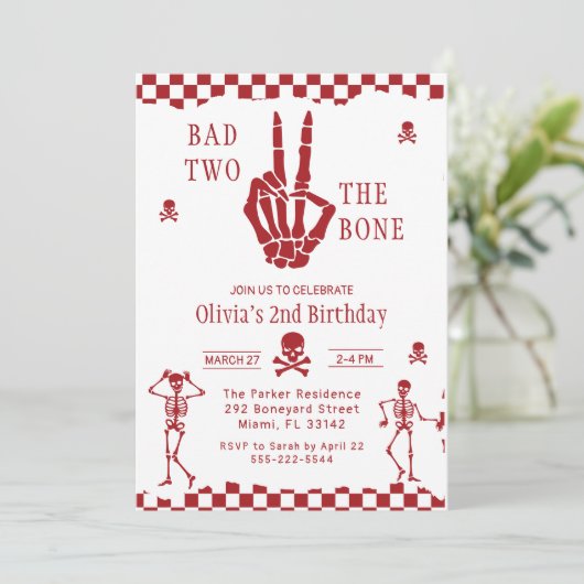 Skull Skeleton Bad to the Bone 2nd Birthday  招待状 (スタンド正面)