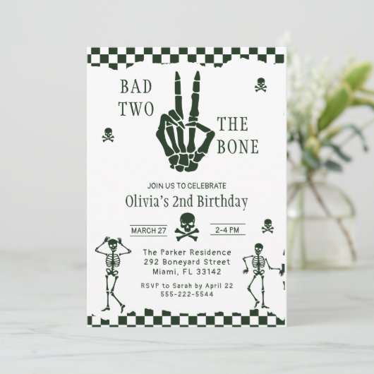 Skull Skeleton Bad to the Bone 2nd Birthday  招待状 (スタンド正面)