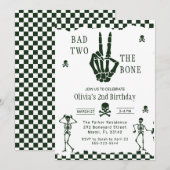 Skull Skeleton Bad to the Bone 2nd Birthday  招待状 (正面/裏面)