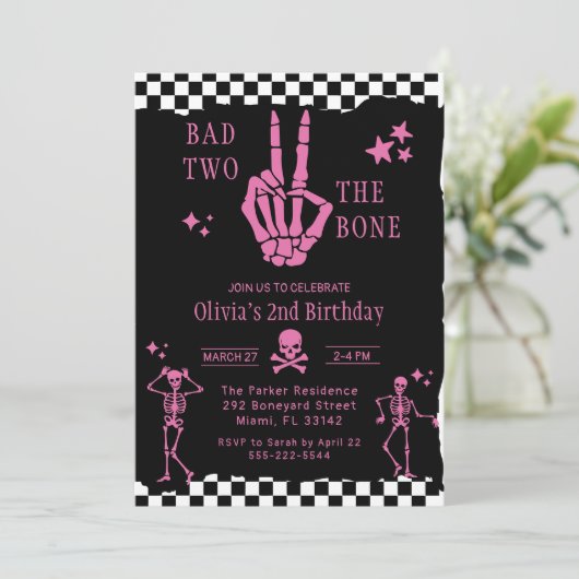 Skull Skeleton Bad to the Bone 2nd Birthday  招待状 (スタンド正面)