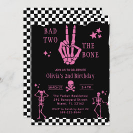 Skull Skeleton Bad to the Bone 2nd Birthday 招待状