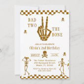 Skull Skeleton Bad to the Bone 2nd Birthday 招待状 (正面)