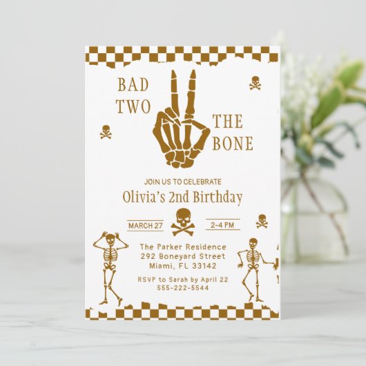 Skull Skeleton Bad to the Bone 2nd Birthday 招待状 (スタンド正面)