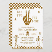Skull Skeleton Bad to the Bone 2nd Birthday 招待状 (正面/裏面)