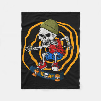 Skull Skeleton Recreational Activity Skater Skateb フリースブランケット