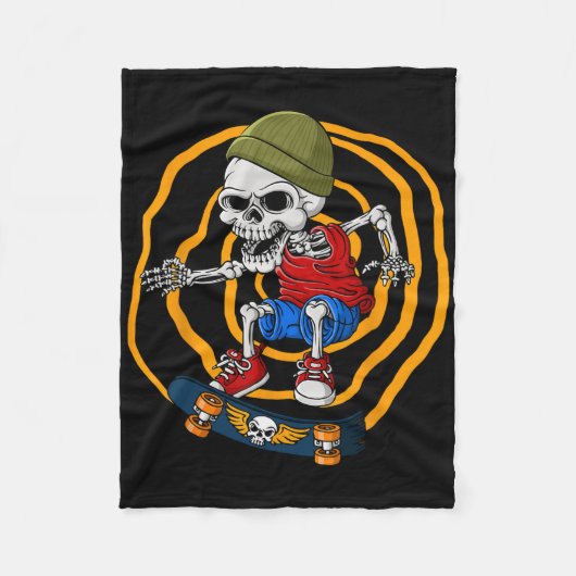 Skull Skeleton Recreational Activity Skater Skateb フリースブランケット (正面)