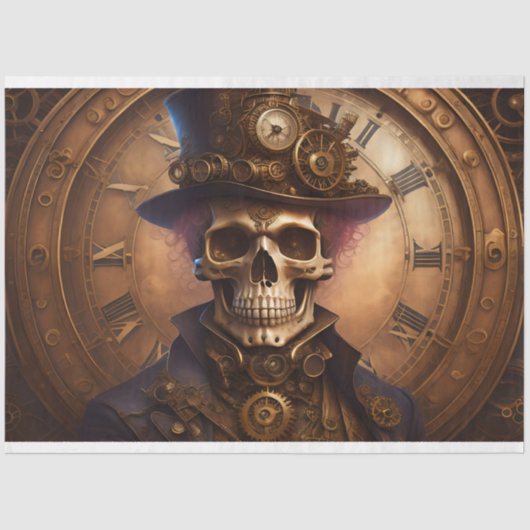 Skull Steampunk with clock tissue paper v3 薄葉紙 (正面)