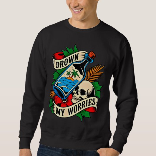 Skull & Sunset Tropical Tattoo | Unique Gift Idea スウェットシャツ (正面)