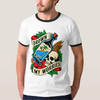 Skull & Sunset Tropical Tattoo | Unique Gift Idea Tシャツ
