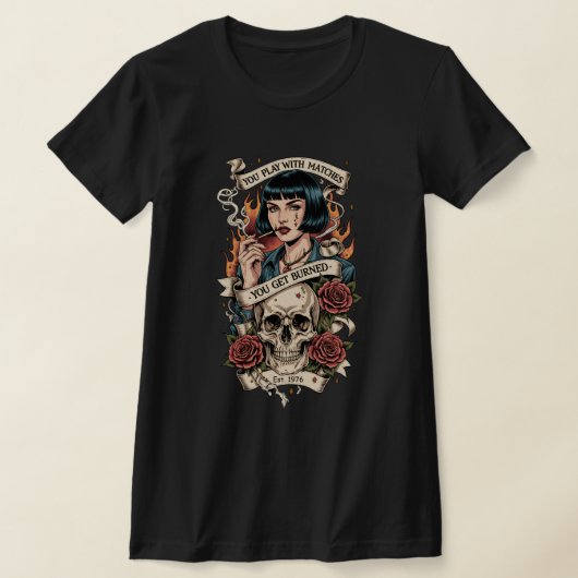 Skull Tattoo Vintage Americana Tシャツ (レイダウン)