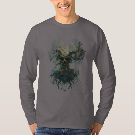 Skull Tree Surreal Dark Nature Long Sleeve Tシャツ (正面)