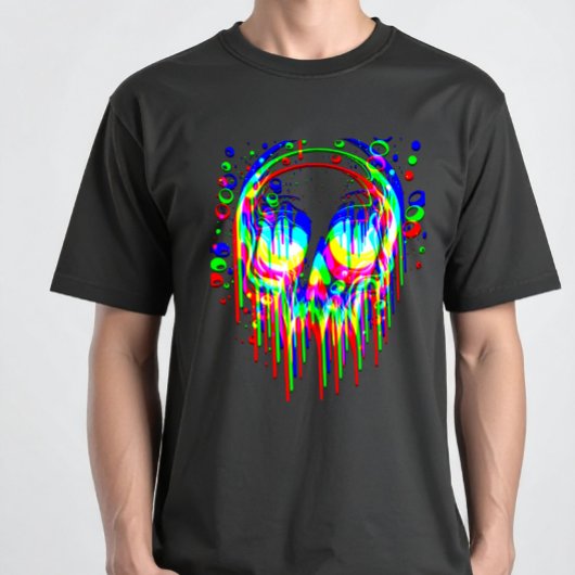Skull Trippy Illusion – Psychedelic RGB Glitchcore Tシャツ
