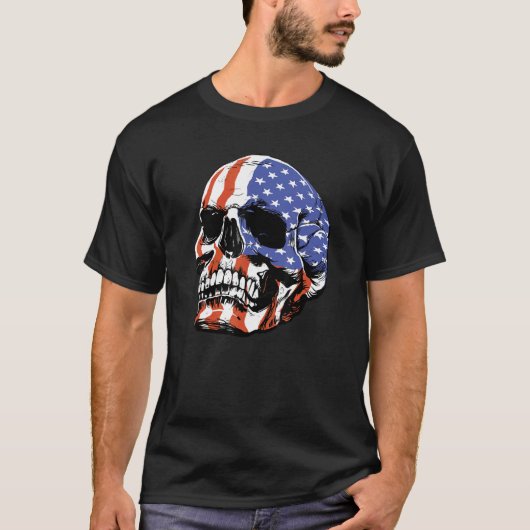 Skull USA Flag America Tシャツ (正面)