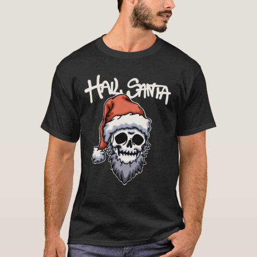 Skull Wearing Santa Hat streetwear  Tシャツ (正面)
