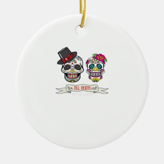 Skull Wedding Bride and Groom Till Death Print セラミックオーナメント (正面)