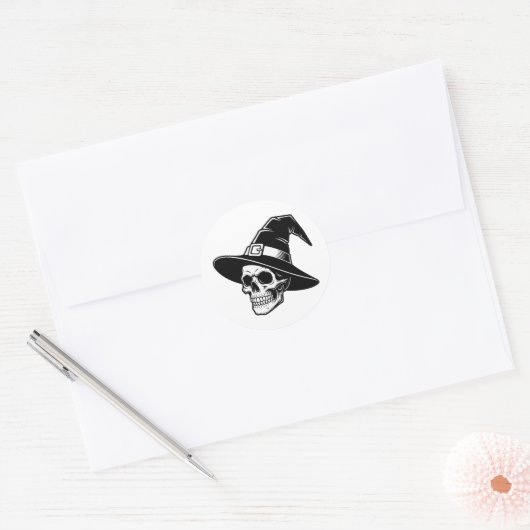 Skull Witch Hat Gothic Art - sticker ラウンドシール (封筒)