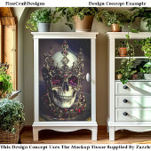 Skull With Baroque Gold Ruby Crown DW6F Decoupage 薄葉紙