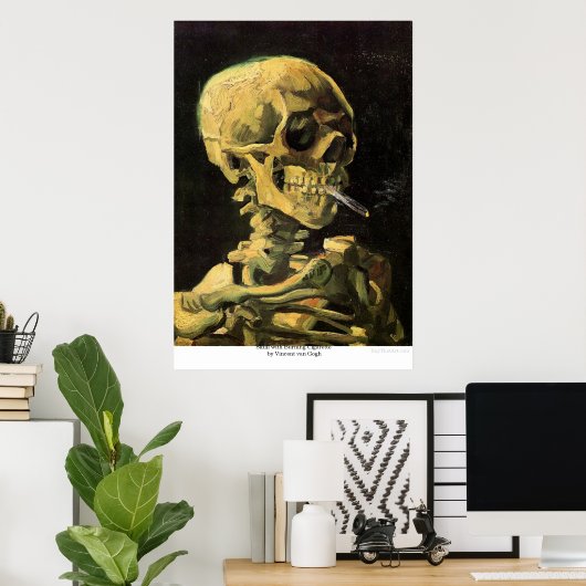 Skull with Burning Cigarette by Vincent van Gogh ポスター (ホームオフィス)