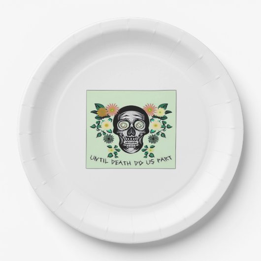 Skull With Flowers Until Death Do Us Part Classic ペーパープレート (正面)