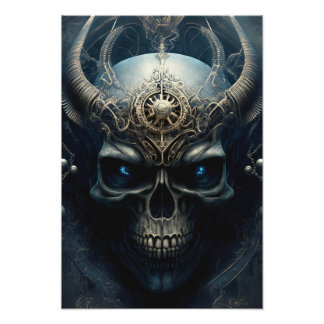 Skull with horns evil looking skull head Design フォトプリント