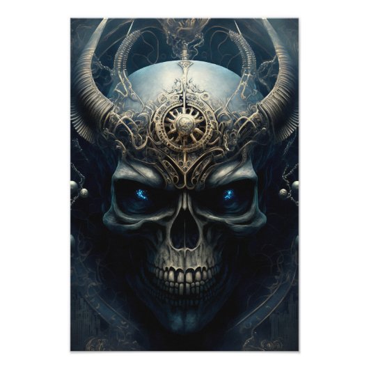 Skull with horns evil looking skull head Design  フォトプリント (正面)