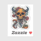 Skull with Horns & Pumpkin Sticker – Spooky Hallow シール (シート)