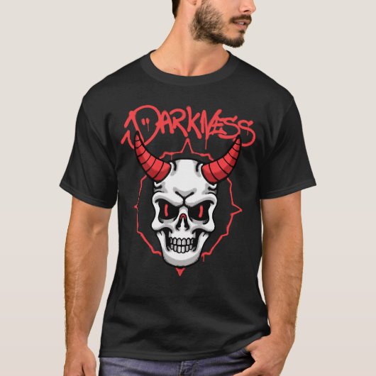 Skull with Red Horns streetwear Tシャツ (正面)