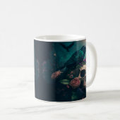Skull with Roses and Crow Goth Art コーヒーマグカップ (正面右)