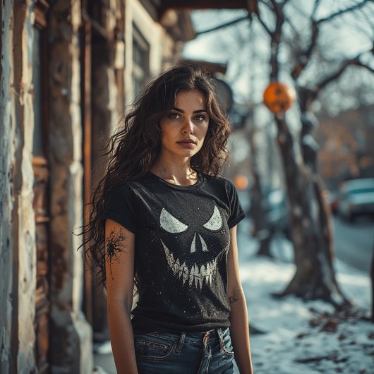 skull with sharp teeth and glaring eyes,halloween トライブレンドＴシャツ