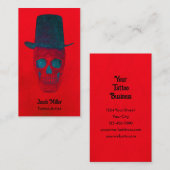 Skull With Top Hat Gothic Red Blue Grunge 名刺 (正面/裏面)
