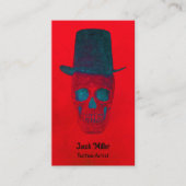 Skull With Top Hat Gothic Red Blue Grunge 名刺 (正面)