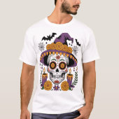 Skull with Witch Hat Halloween Vector Tシャツ (正面)