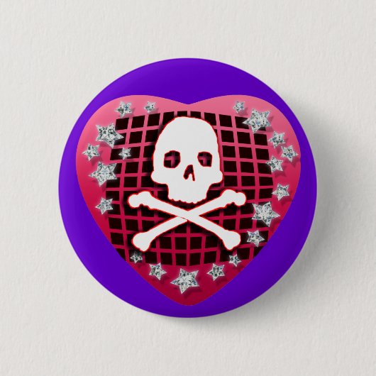 skullieのハートの赤 缶バッジ (正面)