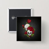 Skulls花のDia de los Muertos |ボタン 缶バッジ (正面&裏面)