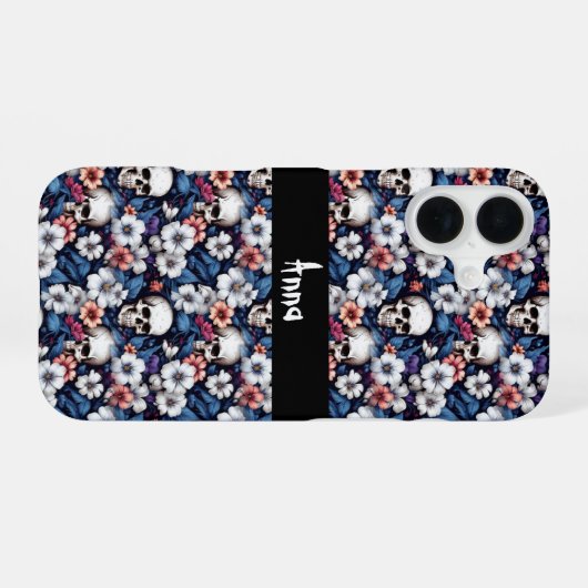 Skulls Among the Flowers iPhone 16ケース (裏面横)