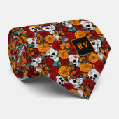 Skulls and Butterflies with Marigolds ネクタイ (ロール)