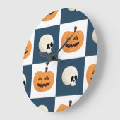 Skulls and Pumpkins Checks ラージ壁時計 (傾斜)