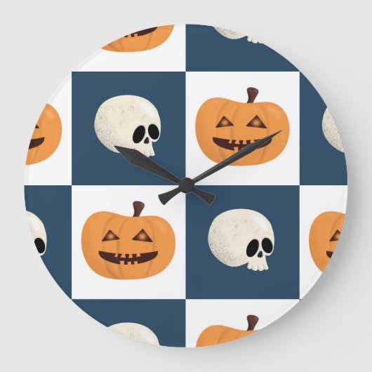 Skulls and Pumpkins Checks ラージ壁時計 (正面)