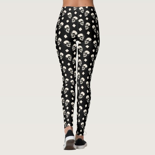 Skulls Diamond Pattern Black Halloween Leggings レギンス (裏面)