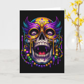 Skulls Mardi Gras Fleur De Lis Men Women Girls Boy カード (黄色い花)