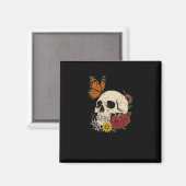 Skulls Monarch Butterfly Flowers Halloween Men Wom マグネット (正面/裏面)