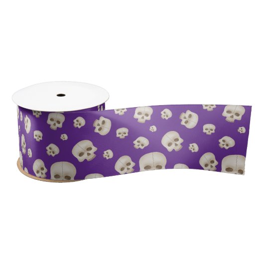 Skulls on Purple Satin Ribbon – Gothic Halloween サテンリボン (リール)