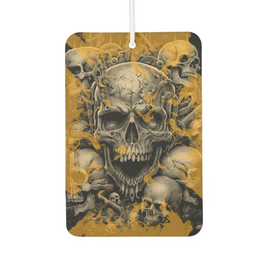 Skulls Sepia Tone Flames Gothic Scary Lifestyle カーエアーフレッシュナー (正面)